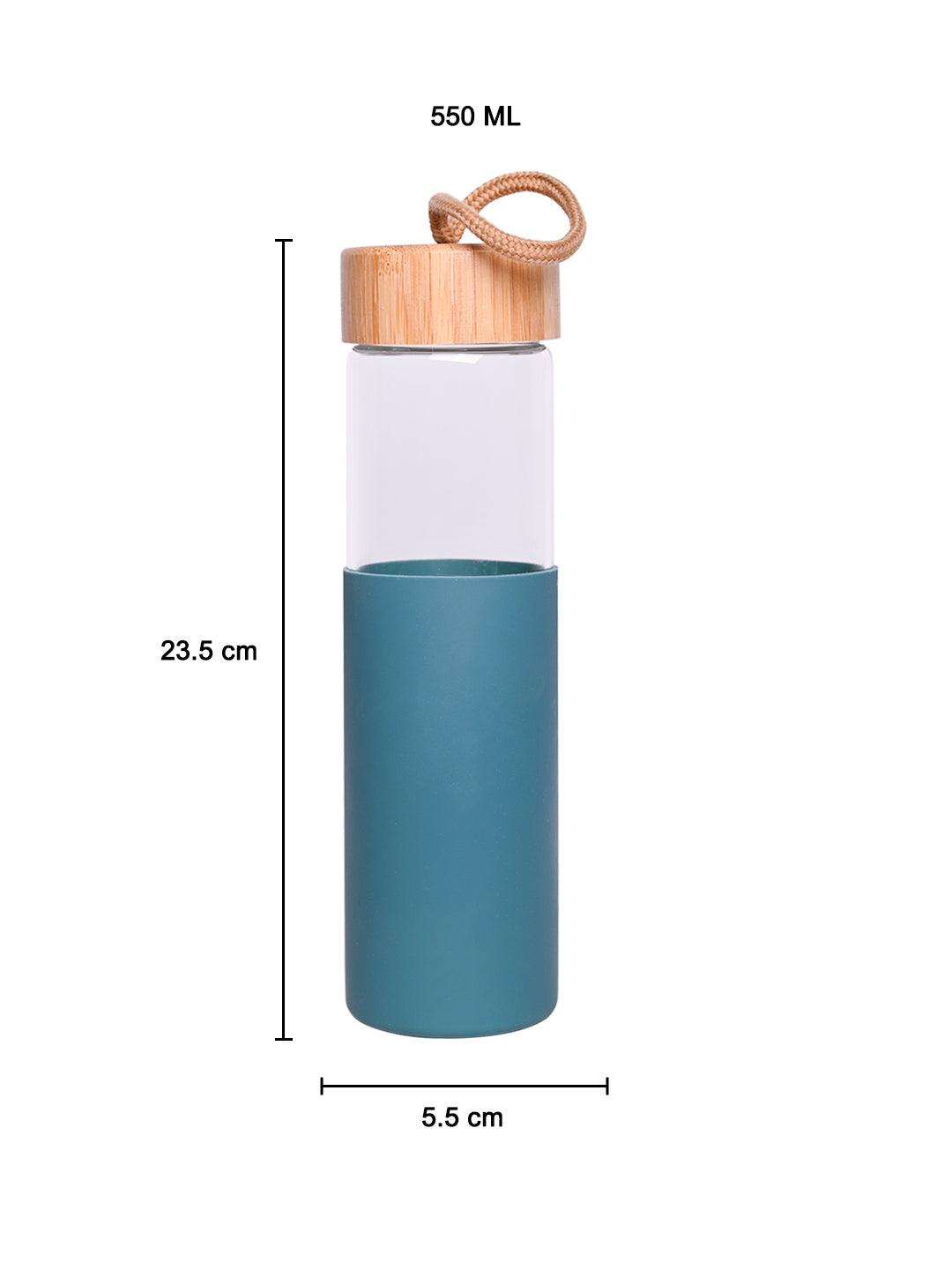 Borosilicate Glass Bottle with Cyan Silicone Sleeve - 550Ml - MARKET 99