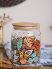 Borosilicate Glass Jar - 650Ml, Leaf Prints - MARKET 99