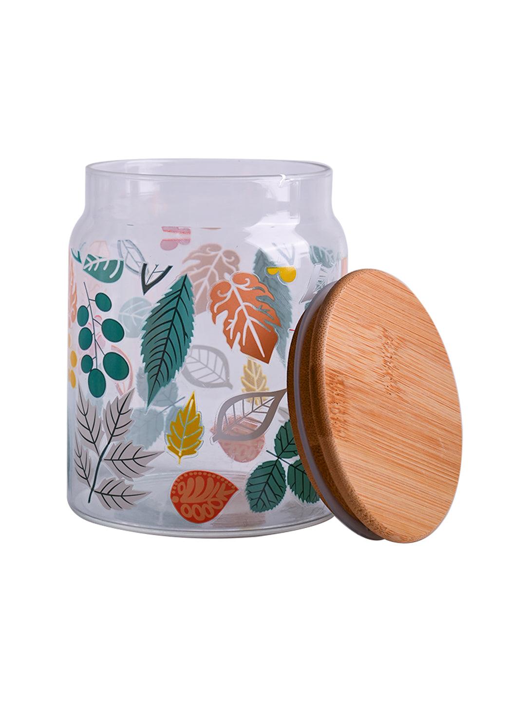 Borosilicate Glass Jar - 650Ml, Leaf Prints - MARKET 99