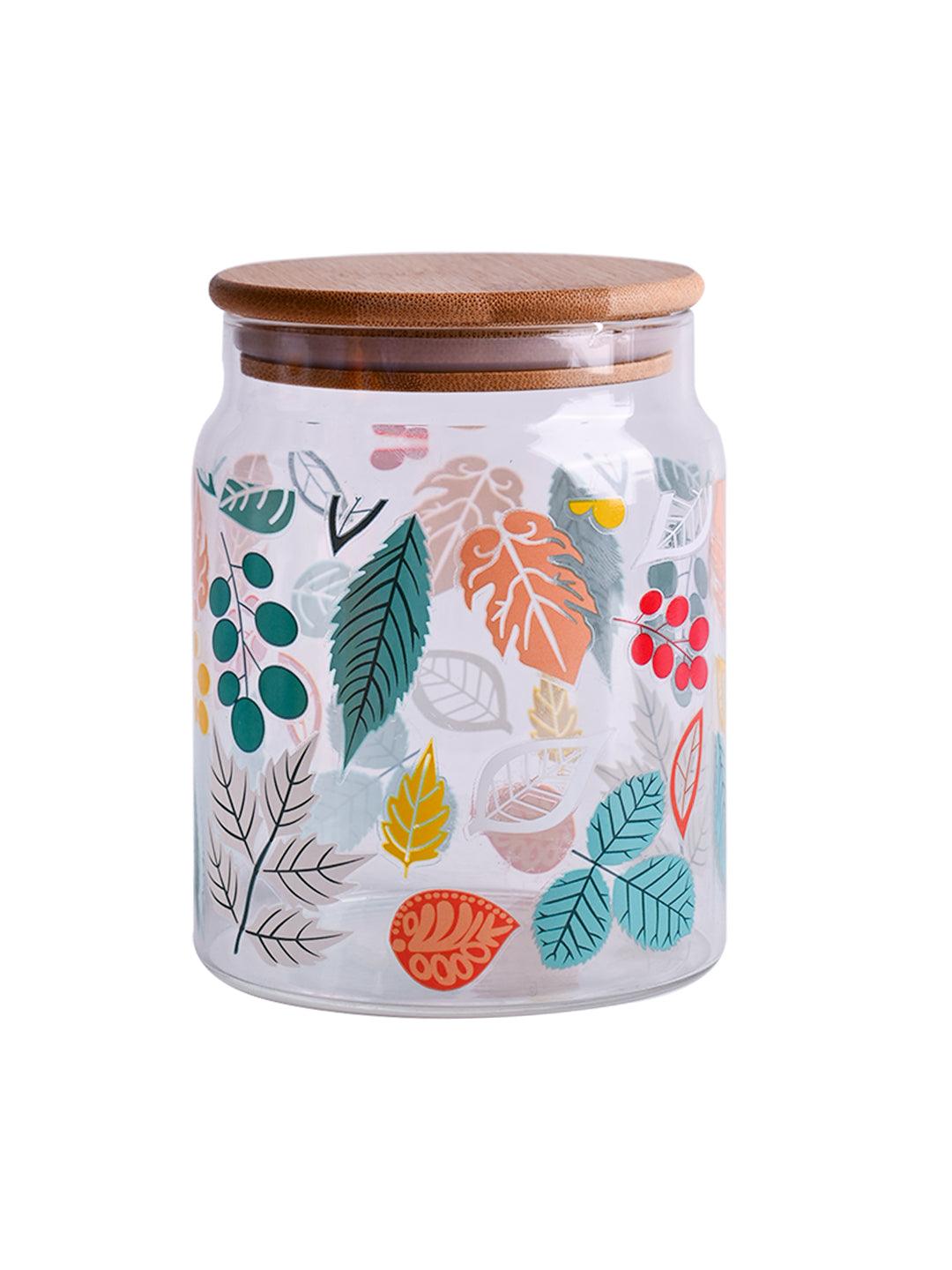 Borosilicate Glass Jar - 650Ml, Leaf Prints - MARKET 99