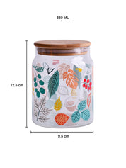 Borosilicate Glass Jar - 650Ml, Leaf Prints - MARKET 99