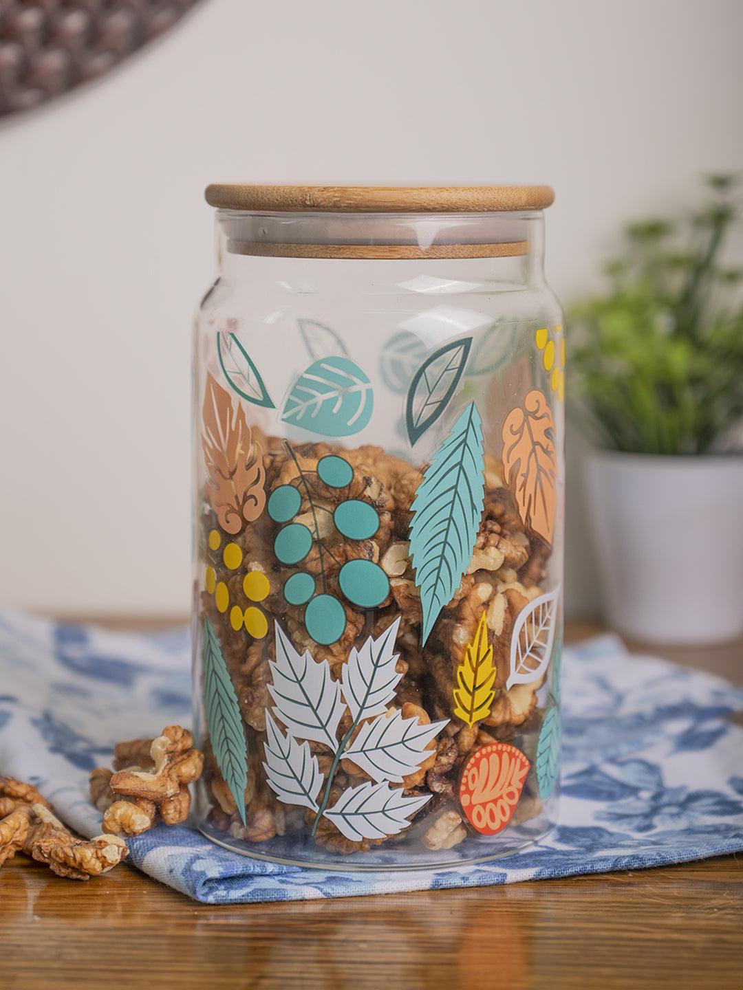 Borosilicate Glass Jar - 950Ml, Leaf Prints - MARKET 99