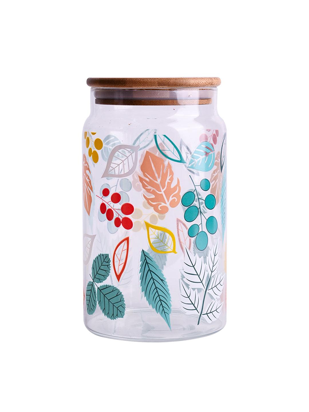 Borosilicate Glass Jar - 950Ml, Leaf Prints - MARKET 99