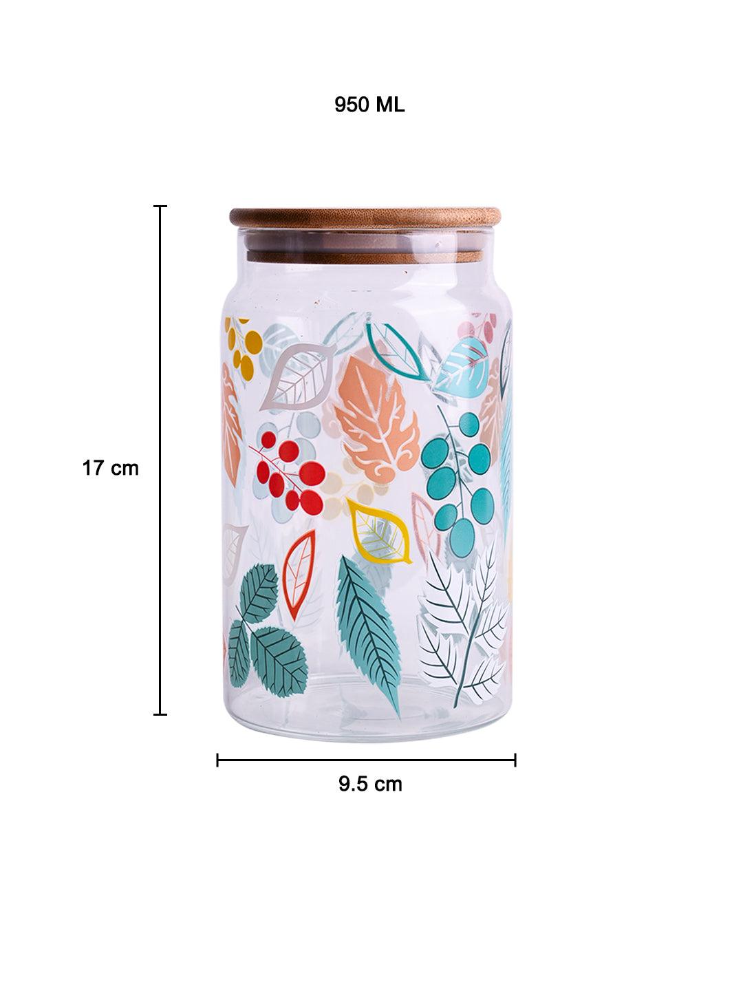 Borosilicate Glass Jar - 950Ml, Leaf Prints - MARKET 99