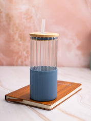 Borosilicate Glass Tumbler with Blue Silicone Sleeve - 350Ml - MARKET 99