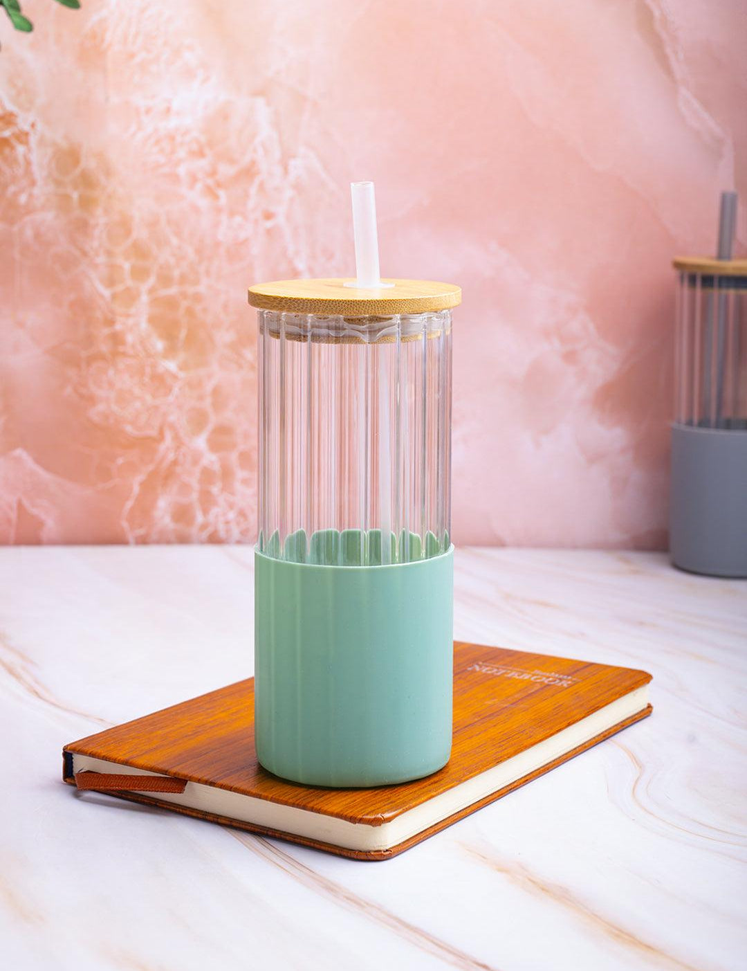 Borosilicate Glass Tumbler with Green Sliicone Sleeve - 350Ml - MARKET 99