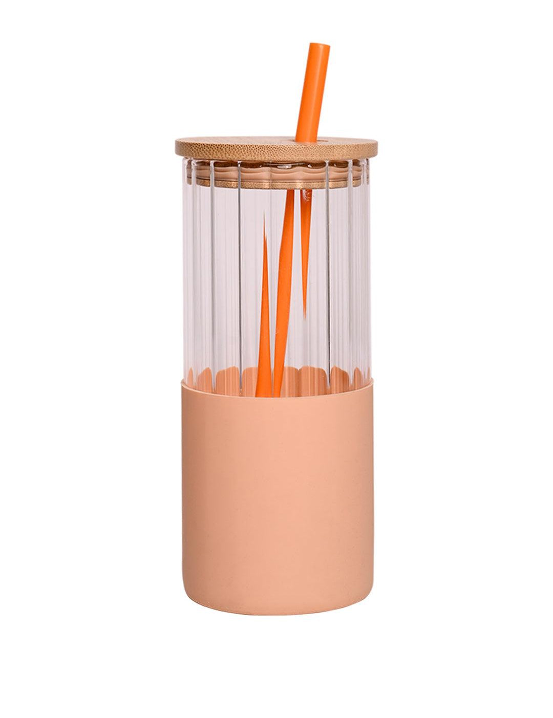 Borosilicate Glass Tumbler with Peach Silicone Sleeve - 350Ml - MARKET 99