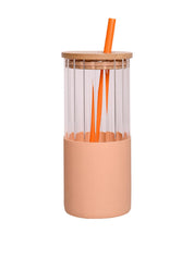 Borosilicate Glass Tumbler with Peach Silicone Sleeve - 350Ml - MARKET 99