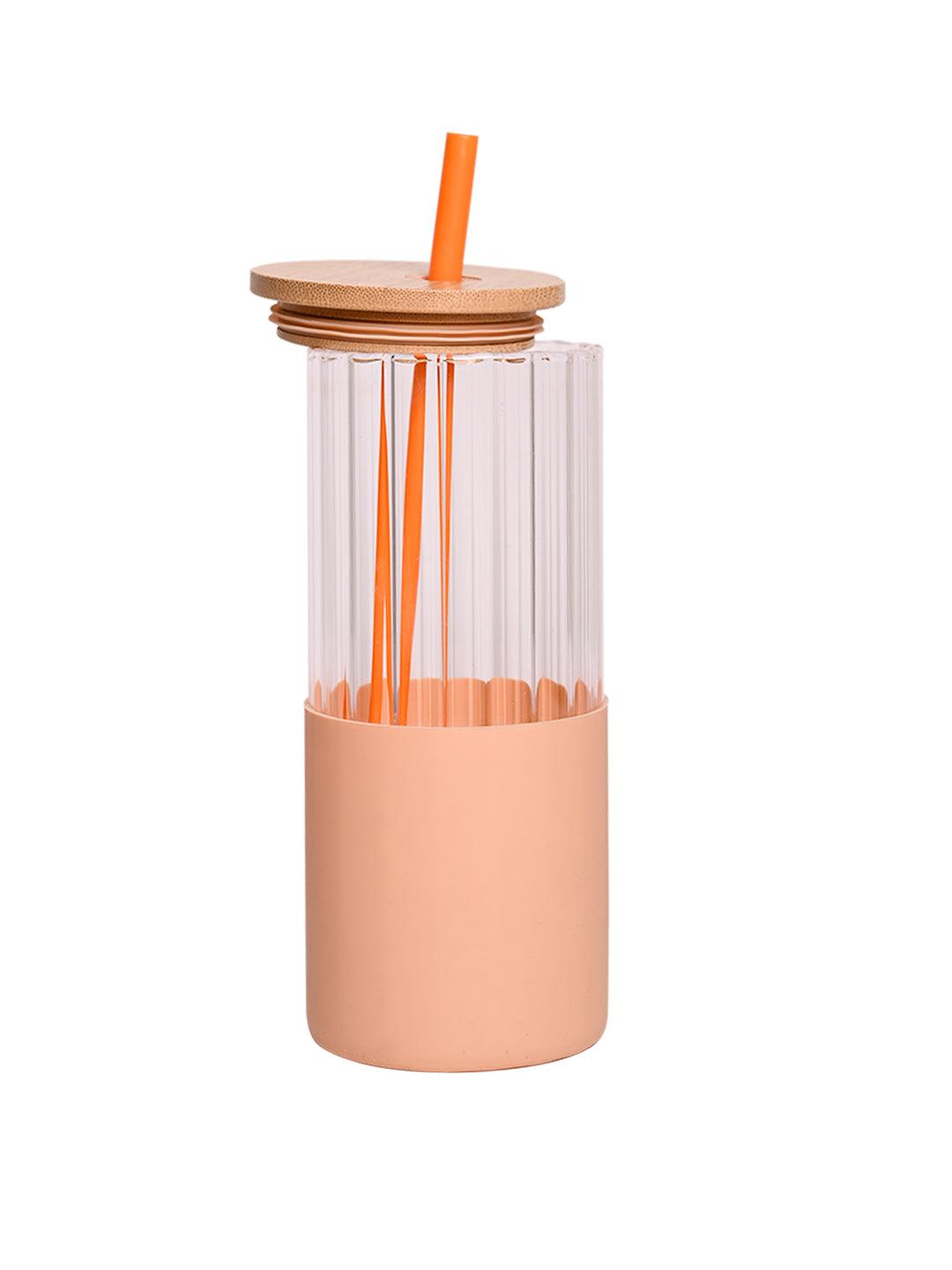 Borosilicate Glass Tumbler with Peach Silicone Sleeve - 350Ml - MARKET 99