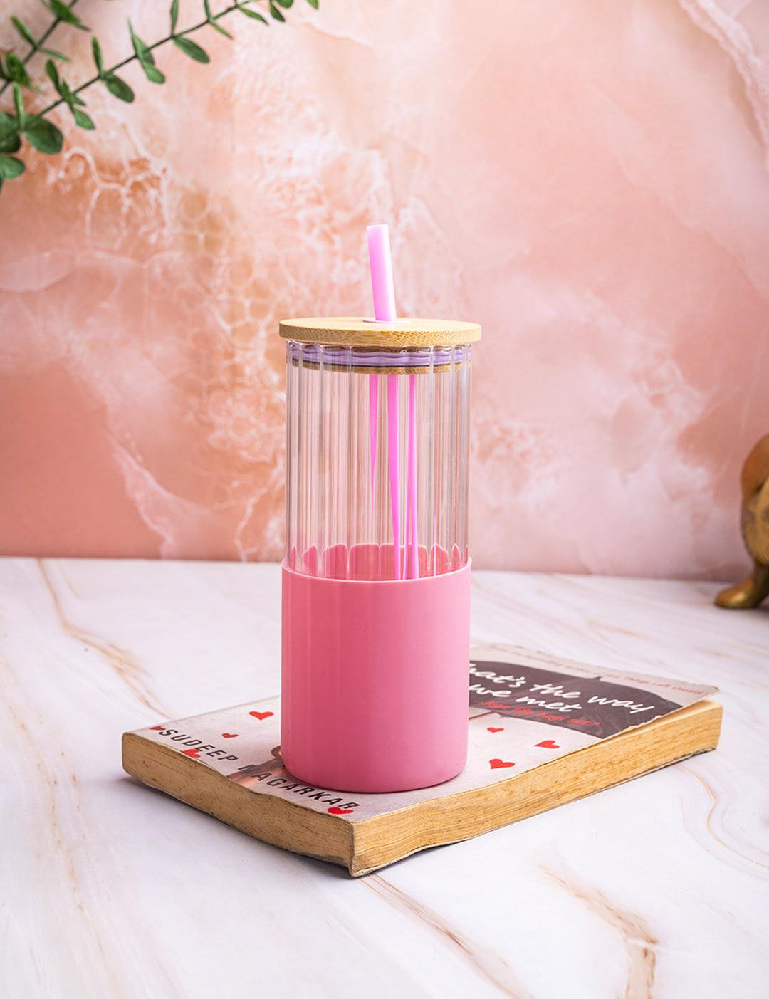 Borosilicate Glass Tumbler with Pink Silicone Sleeve - 350Ml - MARKET 99