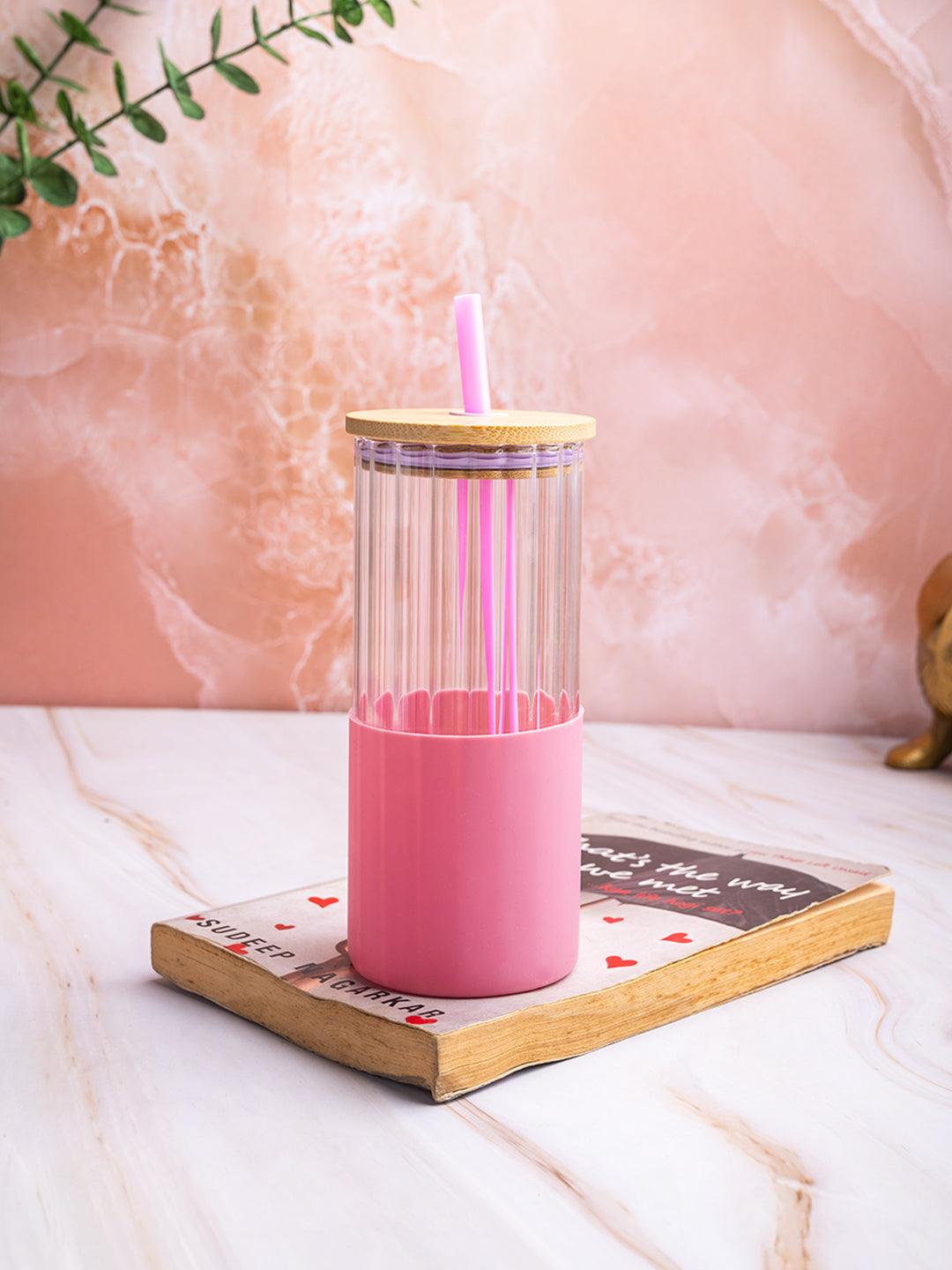 Borosilicate Glass Tumbler with Pink Silicone Sleeve - 350Ml - MARKET 99