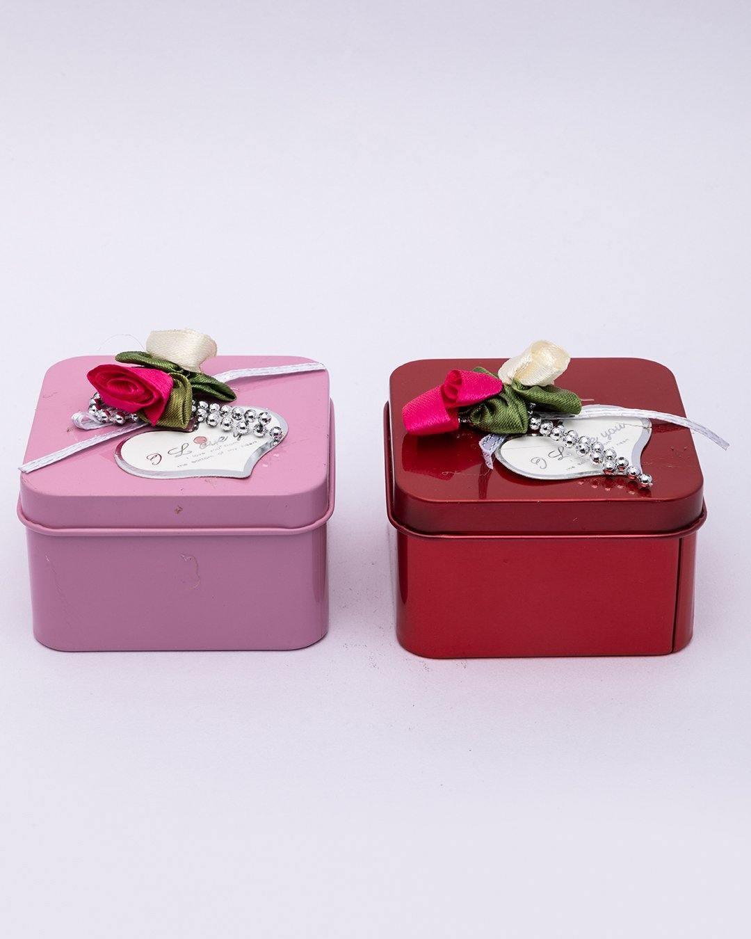 Box, Storage Solution, Pink & Maroon, Tin, Set of 2 - MARKET 99