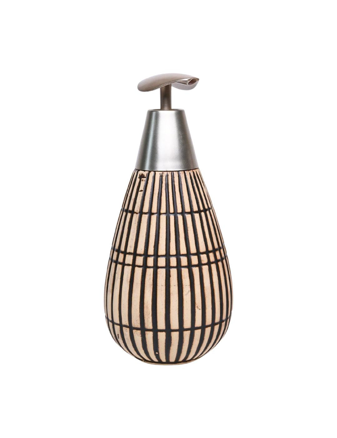 Brown Ceramic Pear Shape Soap Dispenser - Ribbed Pattern, Bath Accessories - MARKET 99