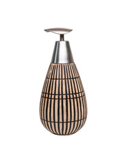 Brown Ceramic Pear Shape Soap Dispenser - Ribbed Pattern, Bath Accessories - MARKET 99