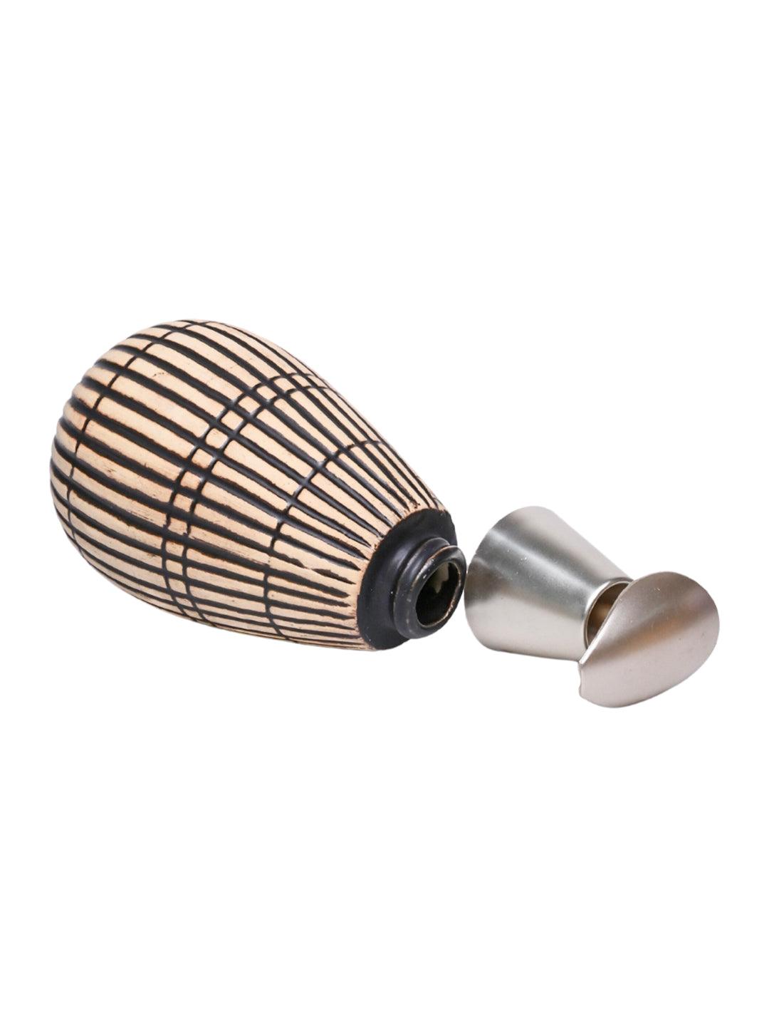 Brown Ceramic Pear Shape Soap Dispenser - Ribbed Pattern, Bath Accessories - MARKET 99