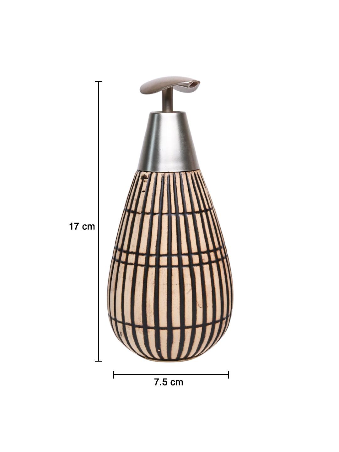 Brown Ceramic Pear Shape Soap Dispenser - Ribbed Pattern, Bath Accessories - MARKET 99