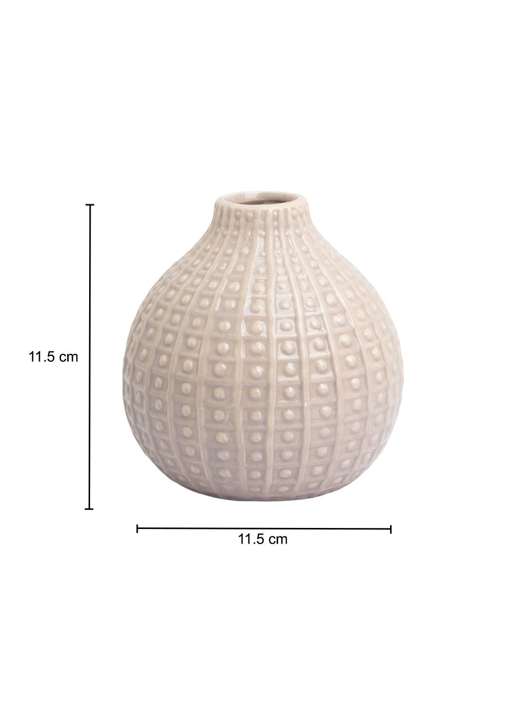 Brown Ceramic Vase - Textured Pattern, Flower Holder - MARKET 99
