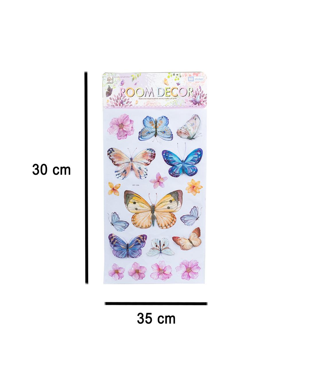 Butterfly Wall Stickers, Multicolour, Plastic, Set of 18 - MARKET 99