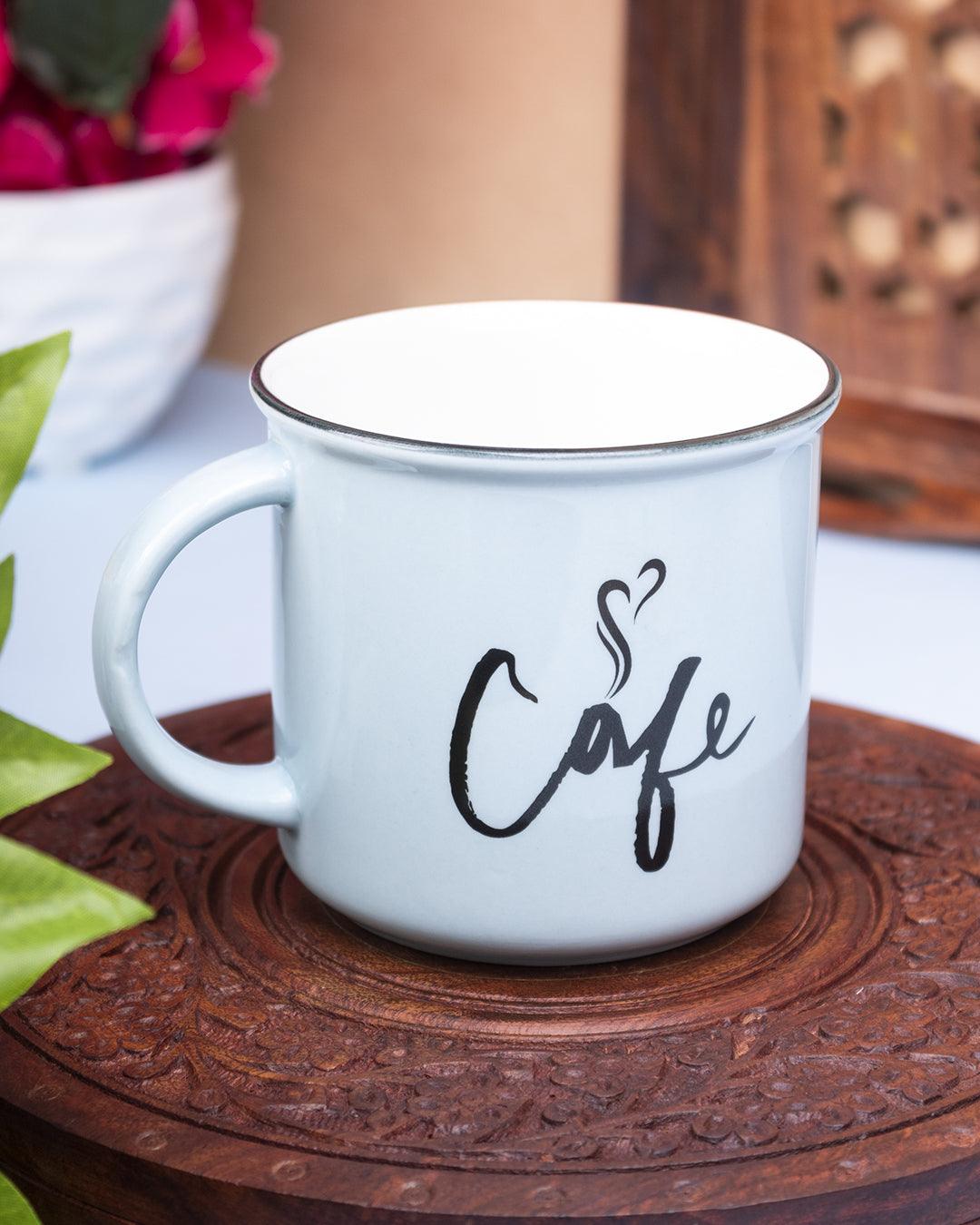 'cafe' Graphic Print Drinkware Glossy Ceramic Coffee Mug ( Celeste Blue, 400 mL) - MARKET 99