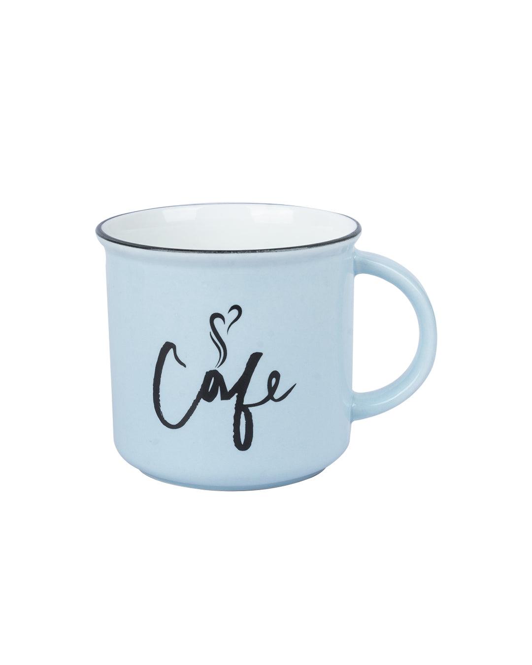 'cafe' Graphic Print Drinkware Glossy Ceramic Coffee Mug ( Celeste Blue, 400 mL) - MARKET 99