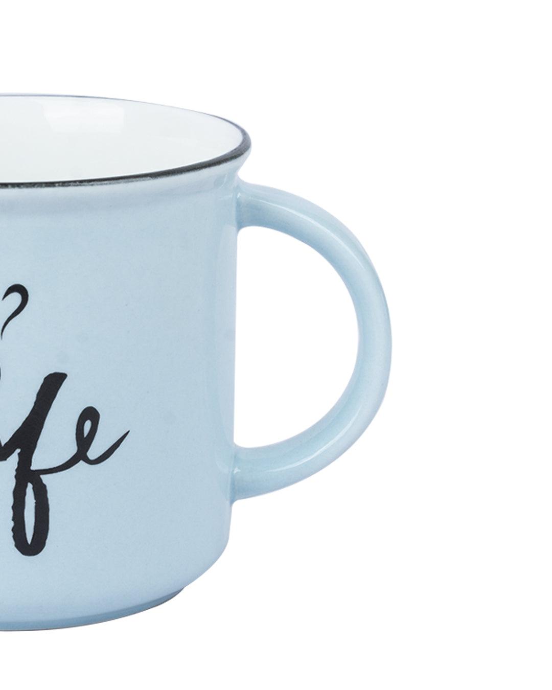 'cafe' Graphic Print Drinkware Glossy Ceramic Coffee Mug ( Celeste Blue, 400 mL) - MARKET 99