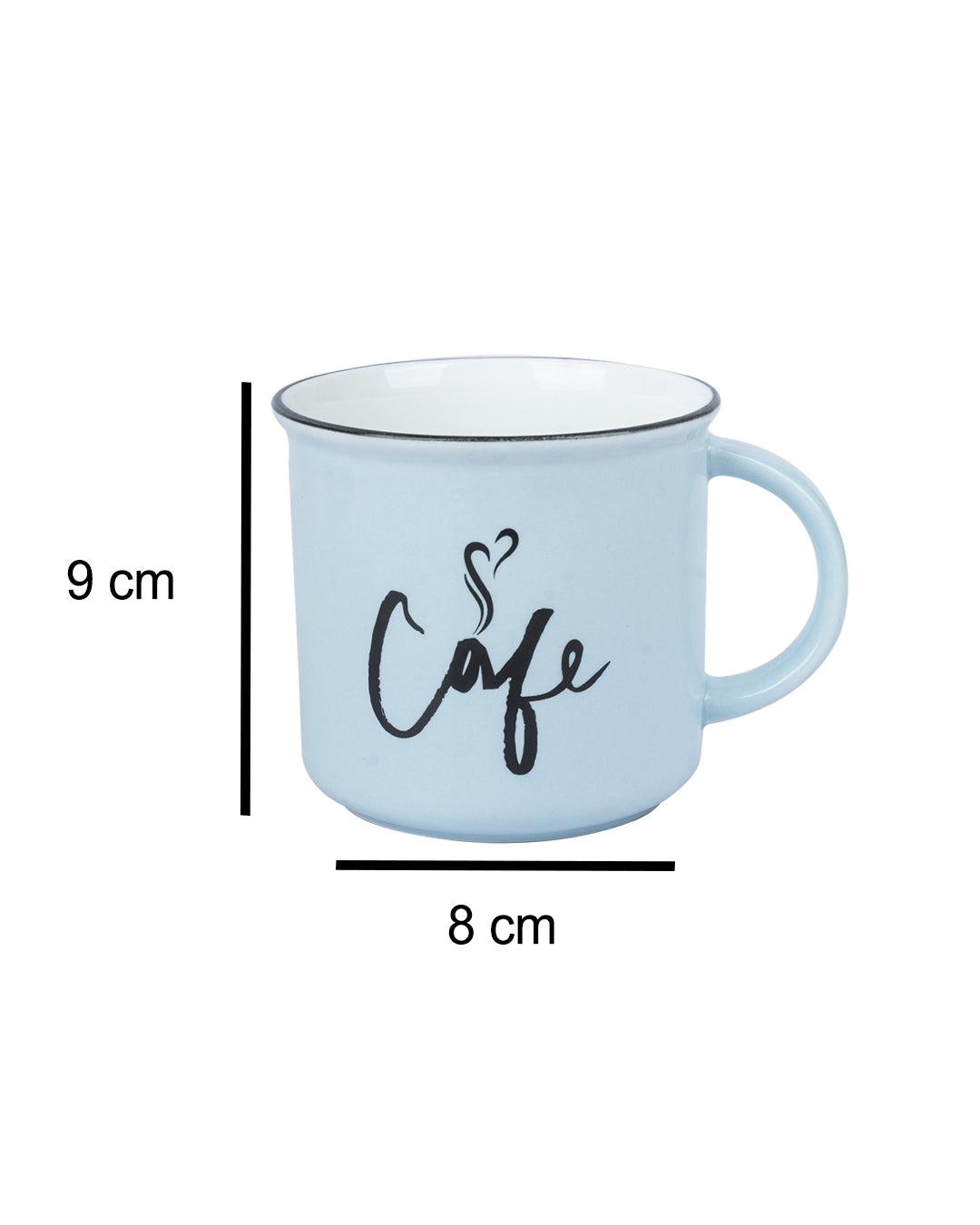 'cafe' Graphic Print Drinkware Glossy Ceramic Coffee Mug ( Celeste Blue, 400 mL) - MARKET 99