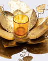 Candleholder, Lotus Leaf Design, with Gold Foiling & Glass Votive, Gold Colour, Iron - MARKET 99