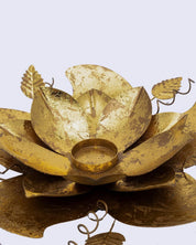 Candleholder, Lotus Leaf Design, with Gold Foiling & Glass Votive, Gold Colour, Iron - MARKET 99