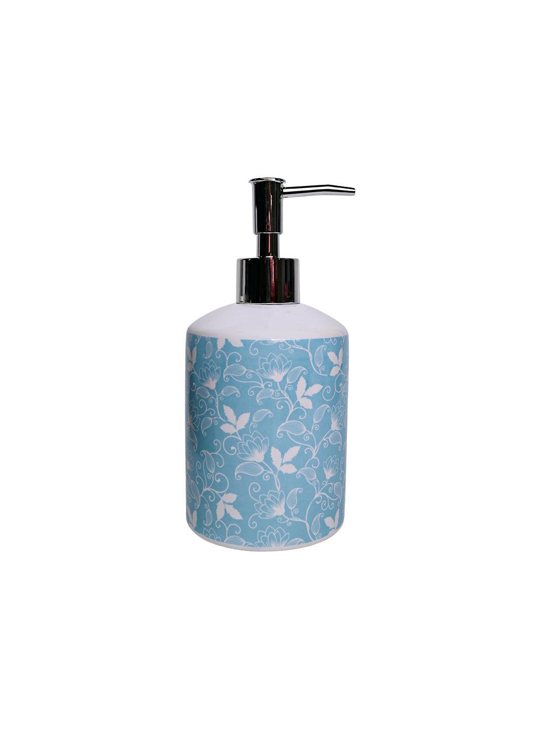 Ceramic Bathroom Set Of 3 - Floral Finish, Cyan Color - MARKET 99