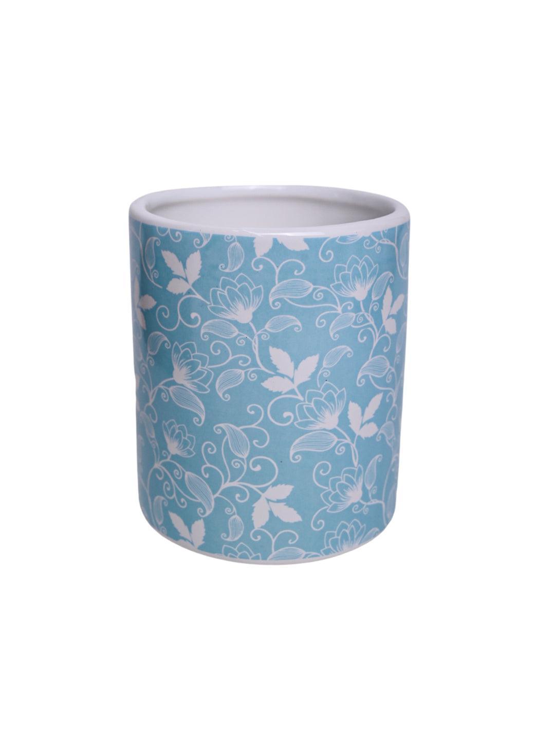 Ceramic Bathroom Set Of 3 - Floral Finish, Cyan Color - MARKET 99