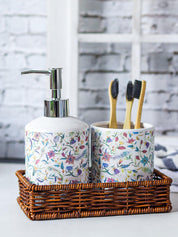 Ceramic Bathroom Set Of 3 - Floral Finish, Ivory Color - MARKET 99