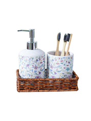 Ceramic Bathroom Set Of 3 - Floral Finish, Ivory Color - MARKET 99