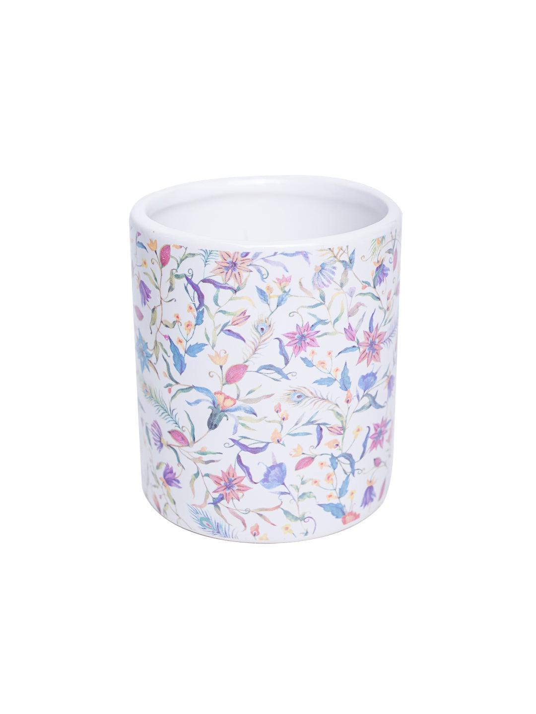 Ceramic Bathroom Set Of 3 - Floral Finish, Ivory Color - MARKET 99