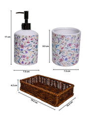 Ceramic Bathroom Set Of 3 - Floral Finish, Ivory Color - MARKET 99