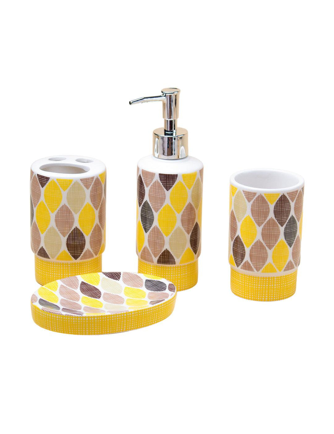 Ceramic Bathroom Set of 4 - Multi Leaf Pattern - MARKET 99