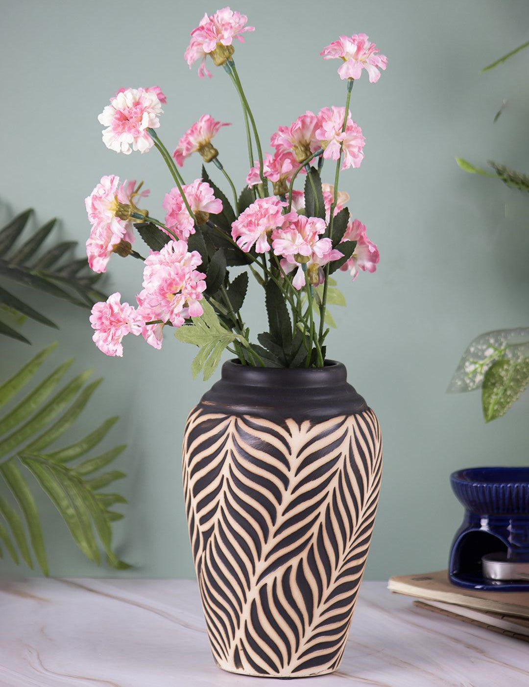 Ceramic Black +Grey Cylindrical Vase - MARKET 99