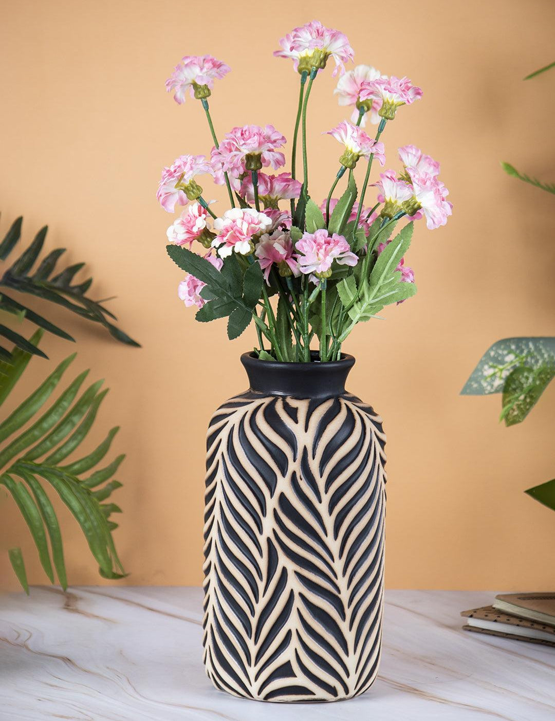 Ceramic Black +Grey Cylindrical Vase - MARKET 99