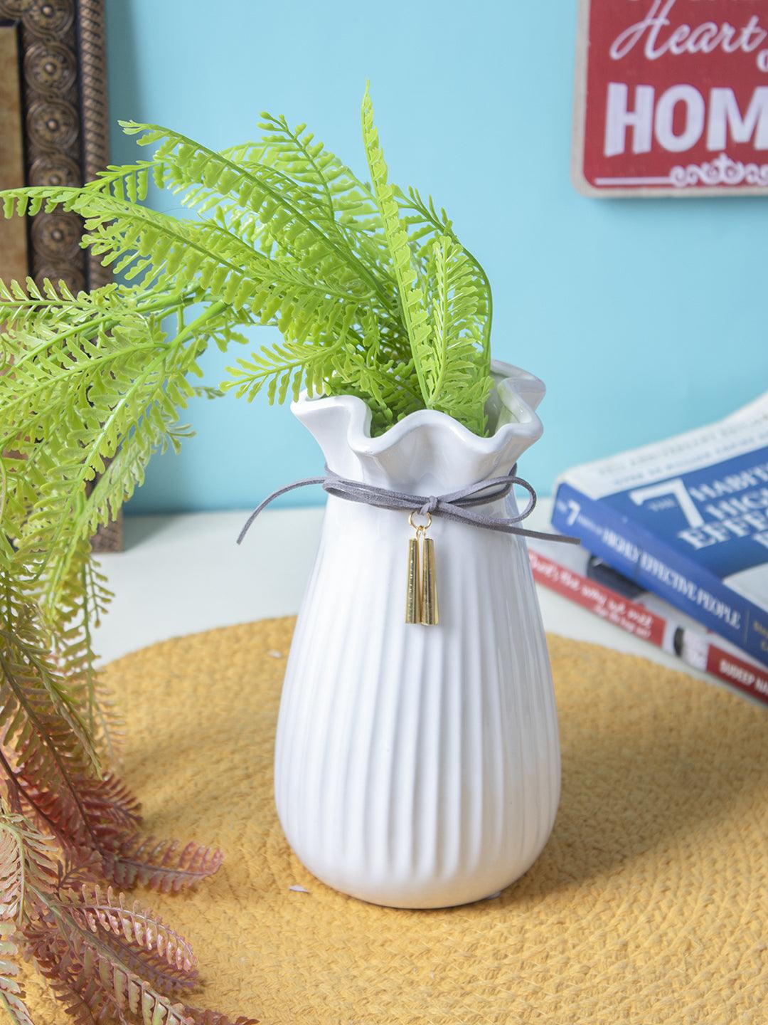 Ceramic Floral Mouth Vase With Tassel