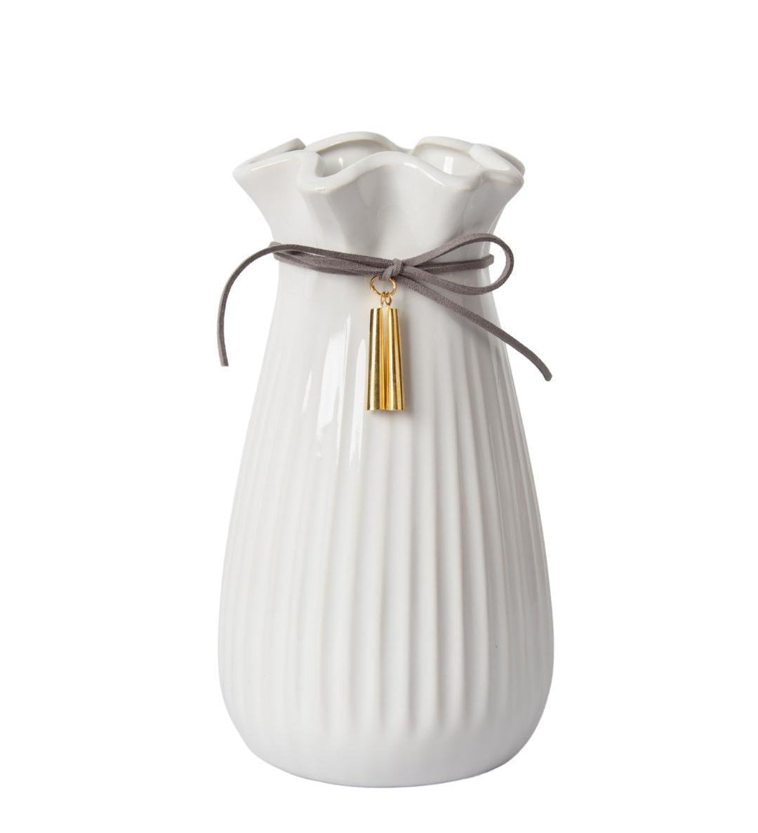 Ceramic Floral Mouth Vase With Tassel