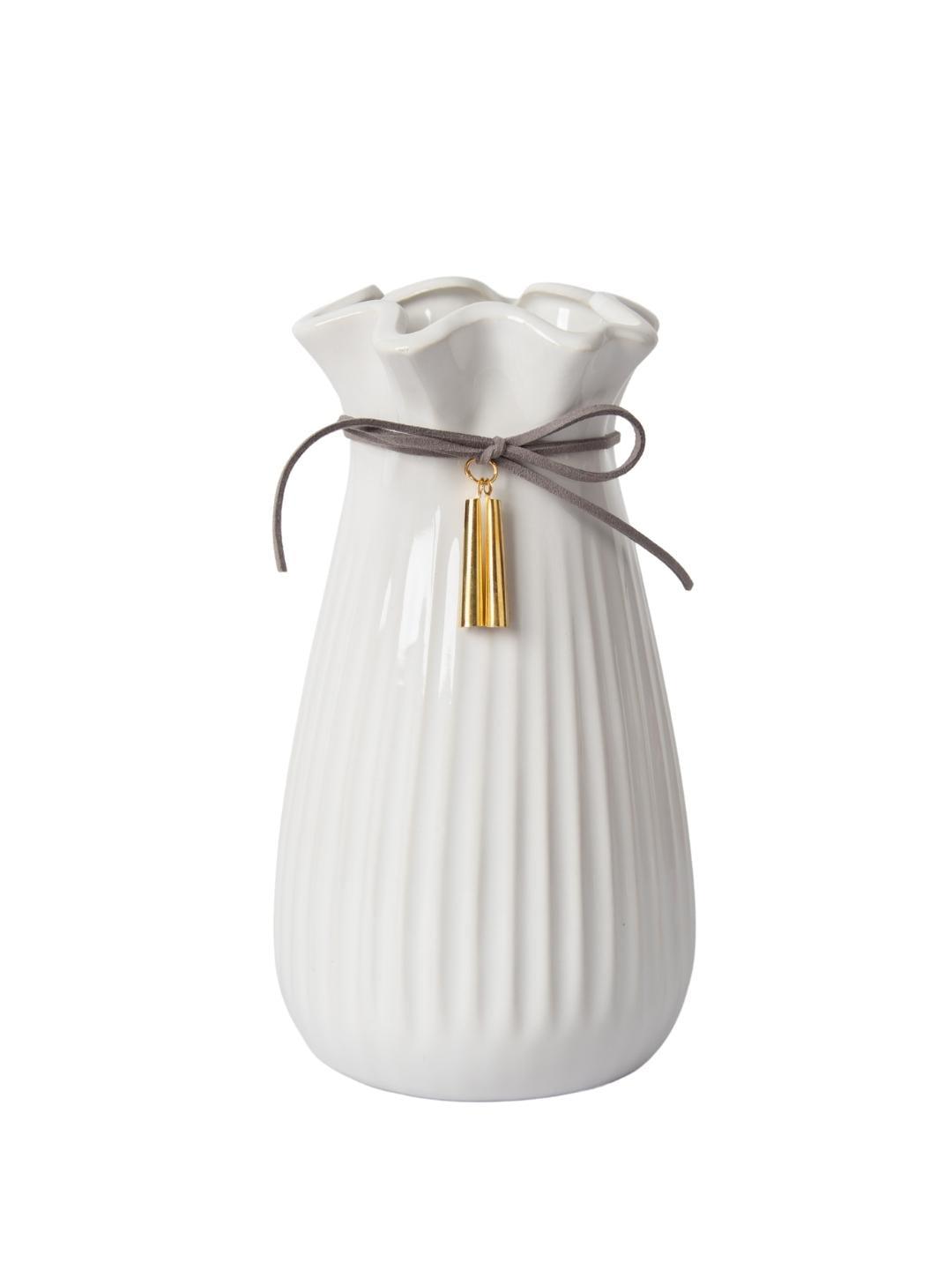 Ceramic Floral Mouth Vase With Tassel