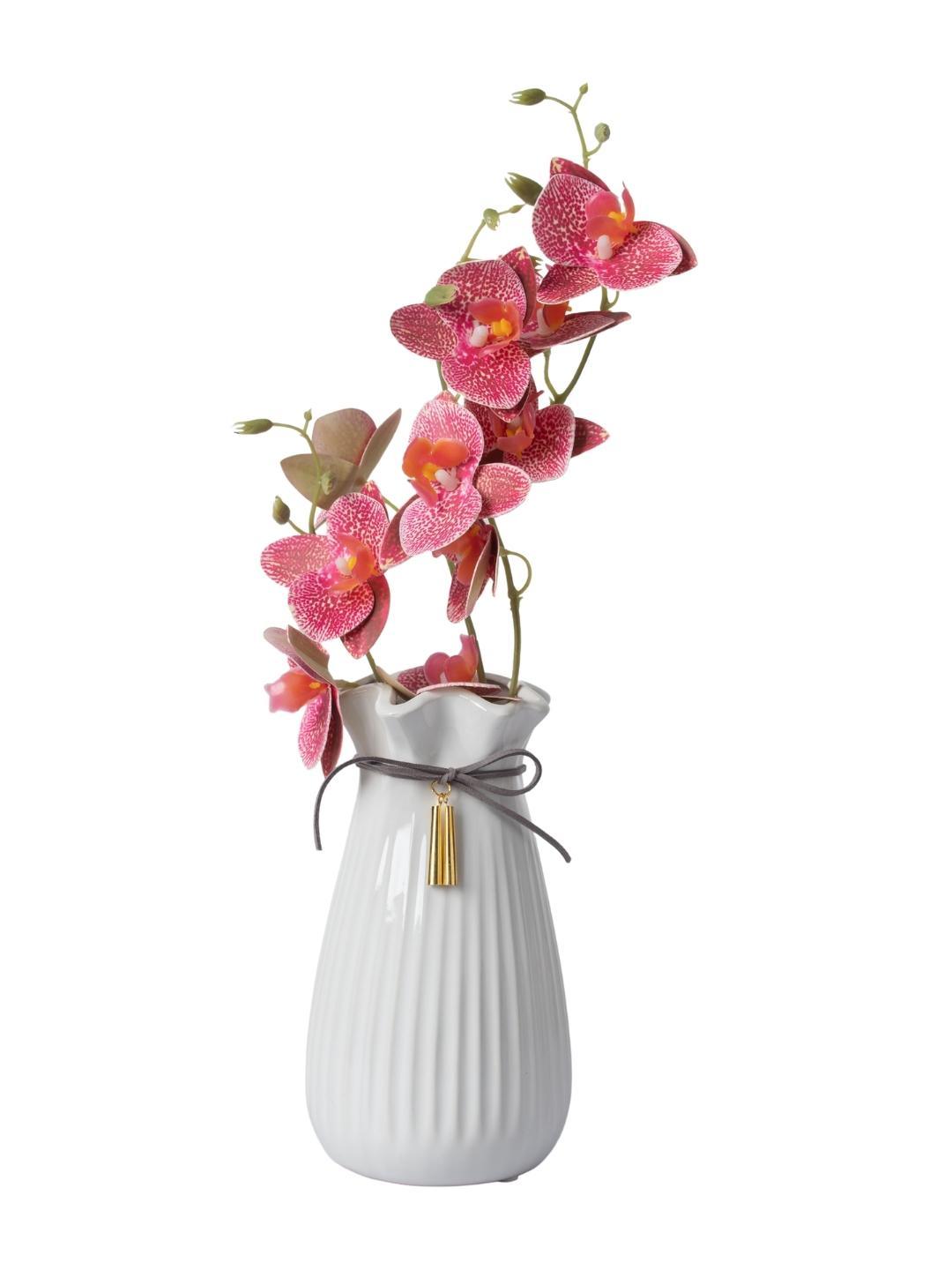 Ceramic Floral Mouth Vase With Tassel