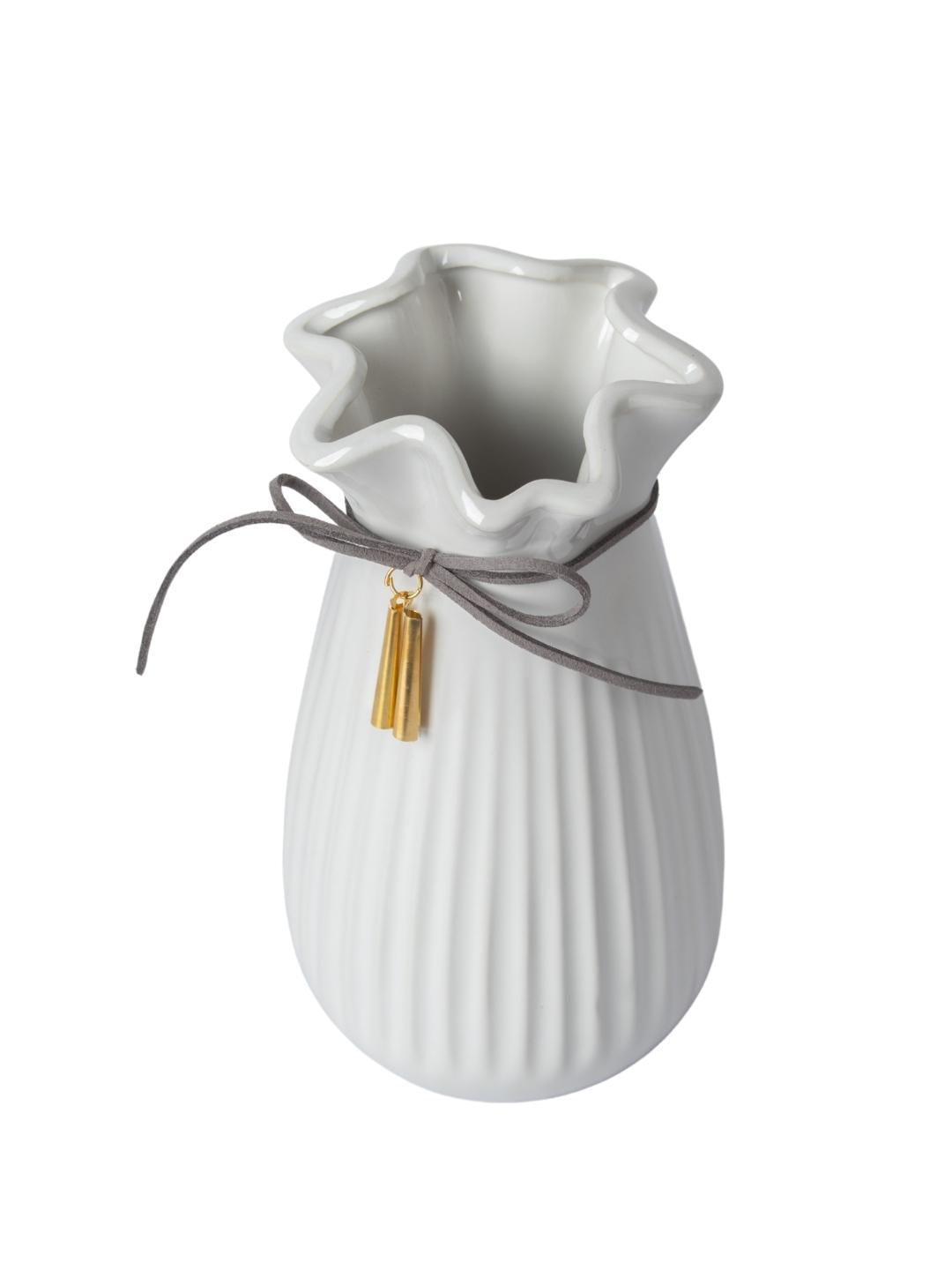 Ceramic Floral Mouth Vase With Tassel