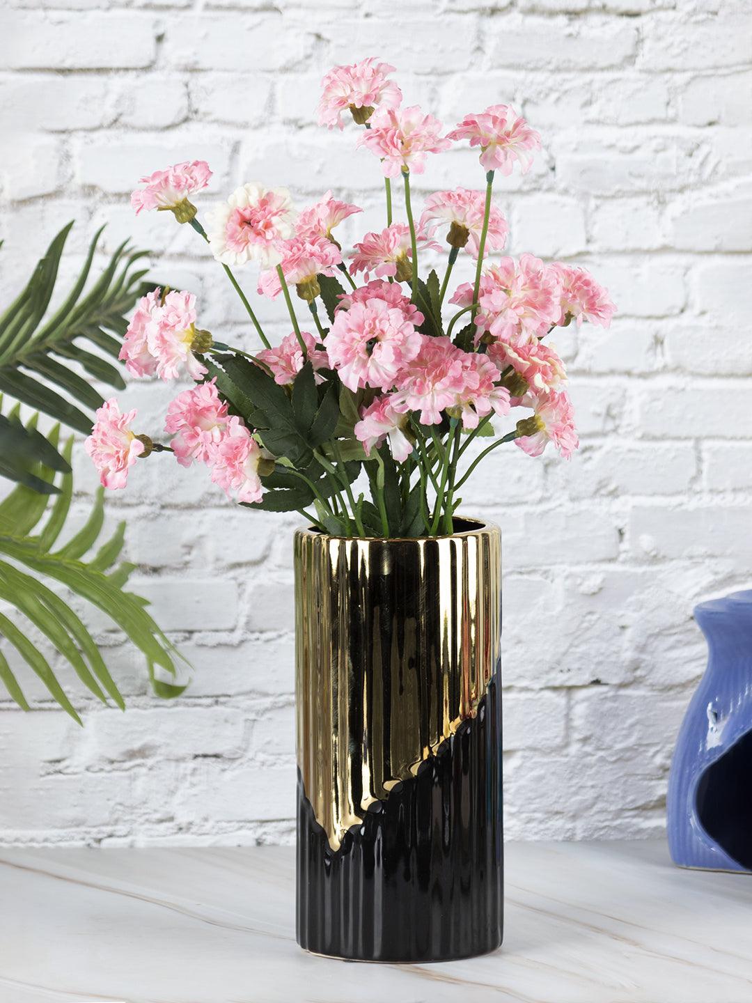 Ceramic Gold + Black Cylindrical Vase - MARKET 99