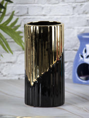 Ceramic Gold + Black Cylindrical Vase - MARKET 99