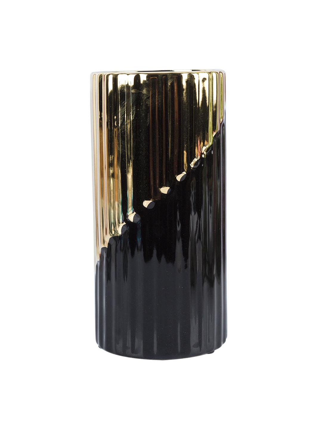 Ceramic Gold + Black Cylindrical Vase - MARKET 99