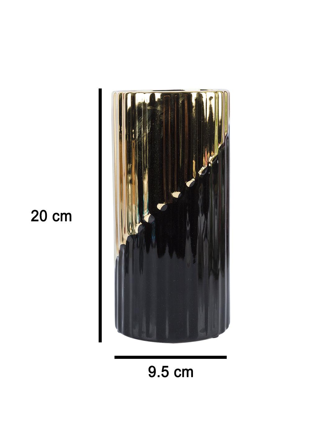 Ceramic Gold + Black Cylindrical Vase - MARKET 99