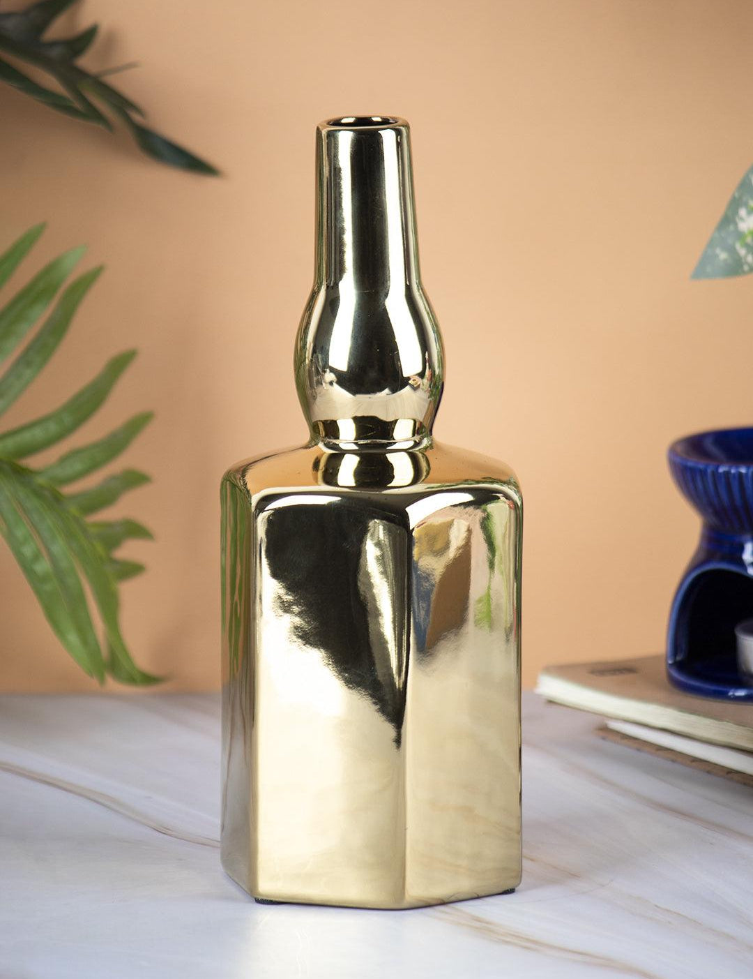 Ceramic Gold Bottle Shaped Vase - MARKET 99