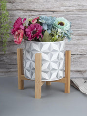 Ceramic, Table Planter With Stand, Abstract Art Print, Matt : Finish, Multicolor