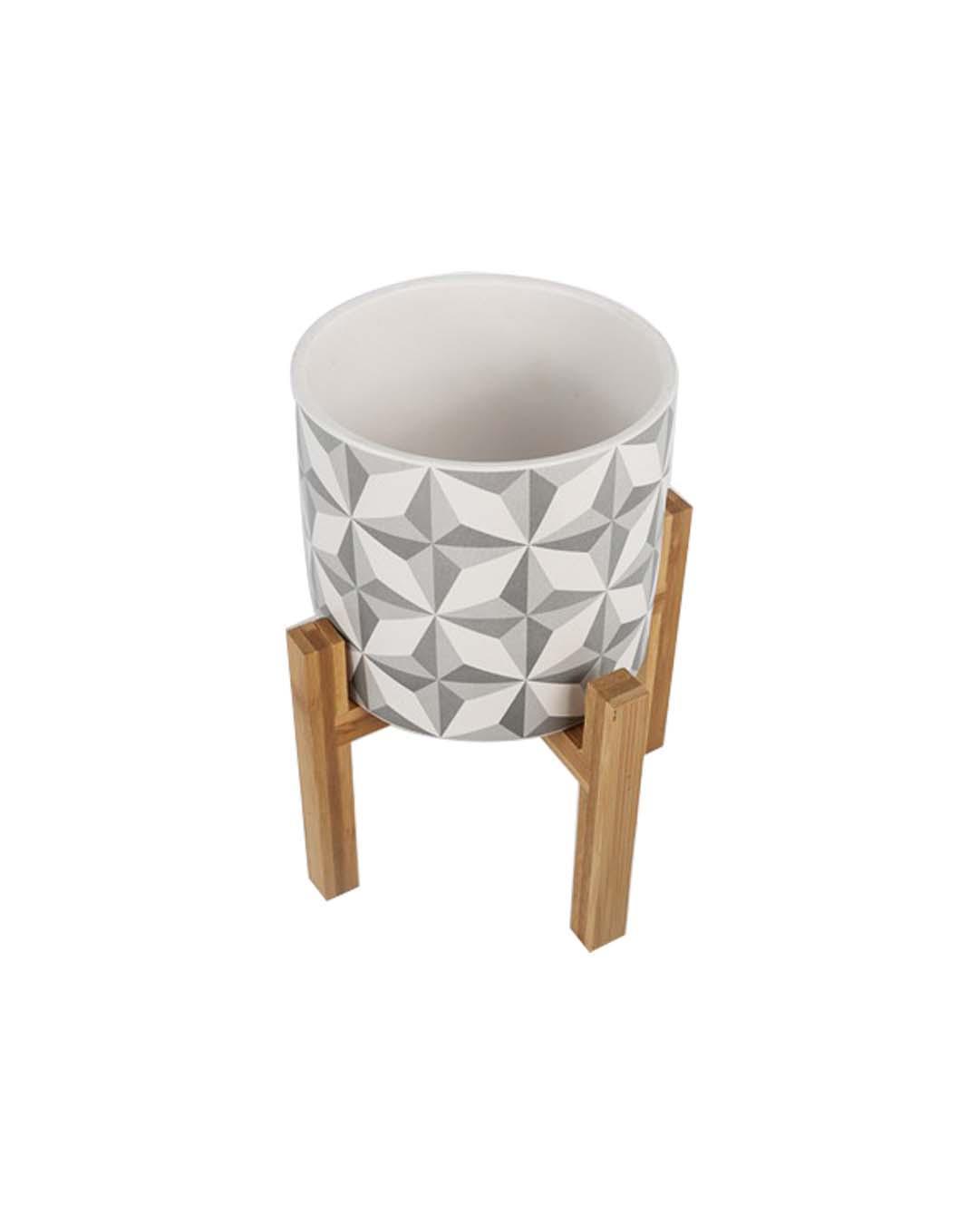 Ceramic, Table Planter With Stand, Abstract Art Print, Matt : Finish, Multicolor