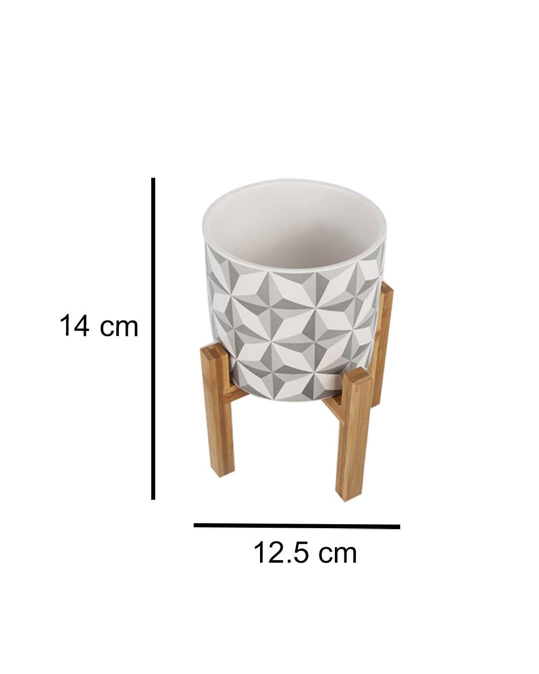 Ceramic, Table Planter With Stand, Abstract Art Print, Matt : Finish, Multicolor